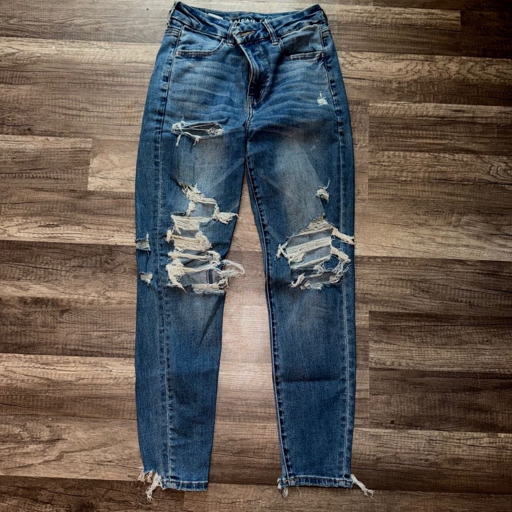 American Eagle Next Level Stretch Distressed Skinny Jeans Blue Womens 2 Short